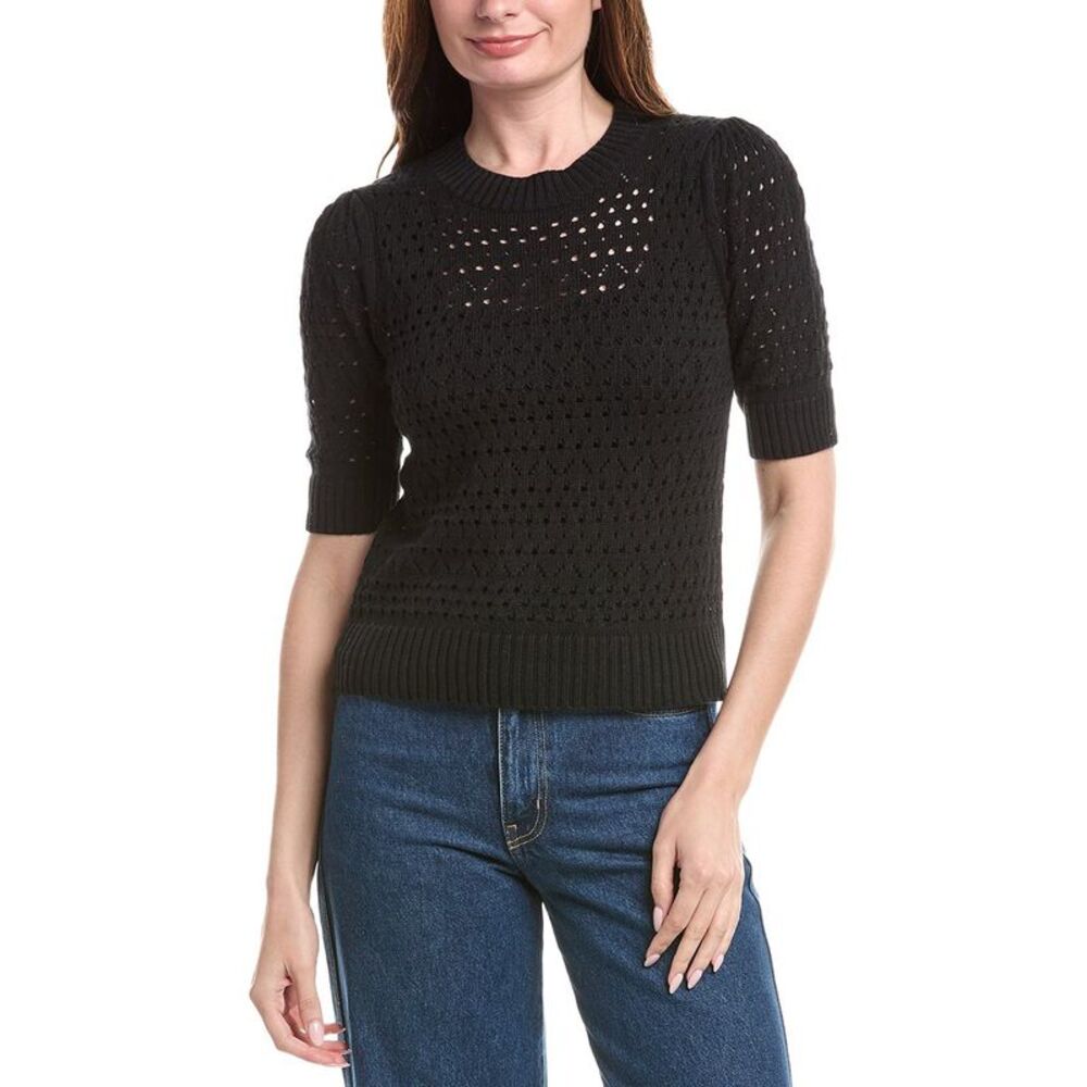 &Isla Womens  Aurelie Pointelle Top, Black